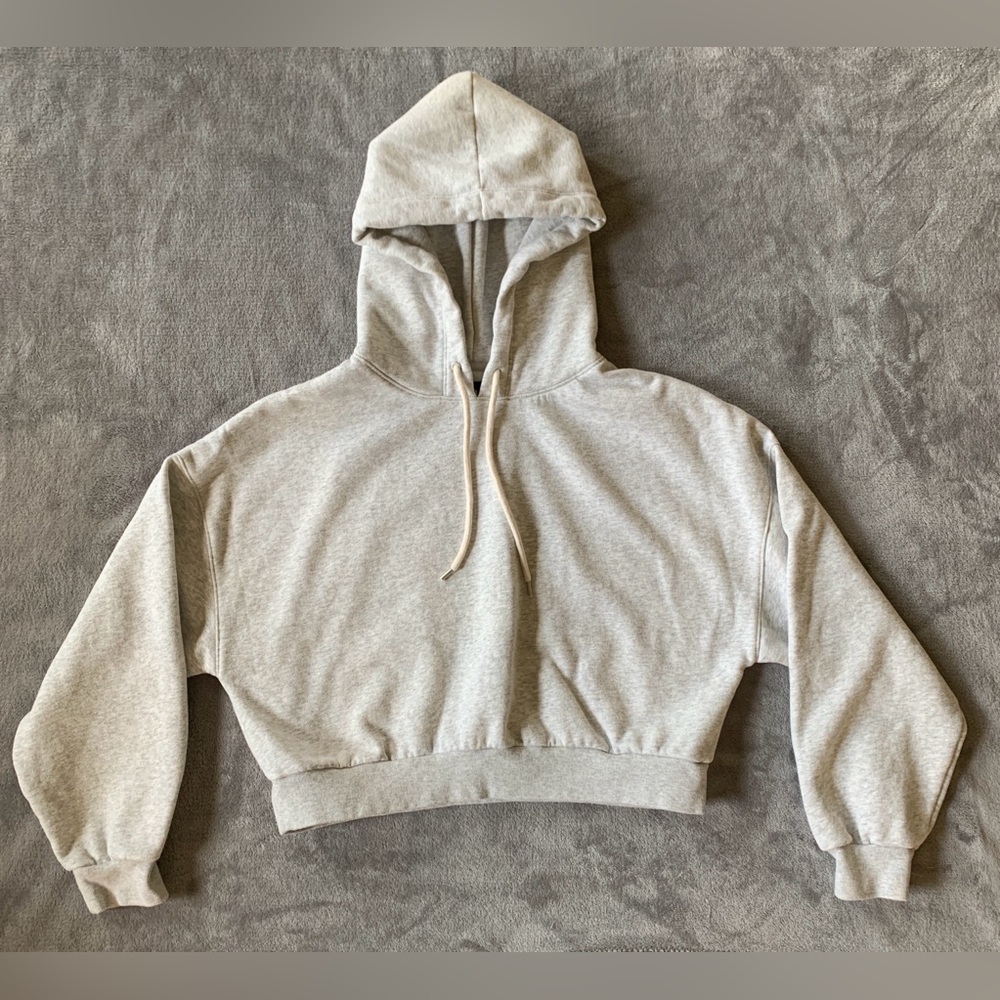 GAP Heather Grey Hooded Crop Sweatshirt with Soft Fleece Interior